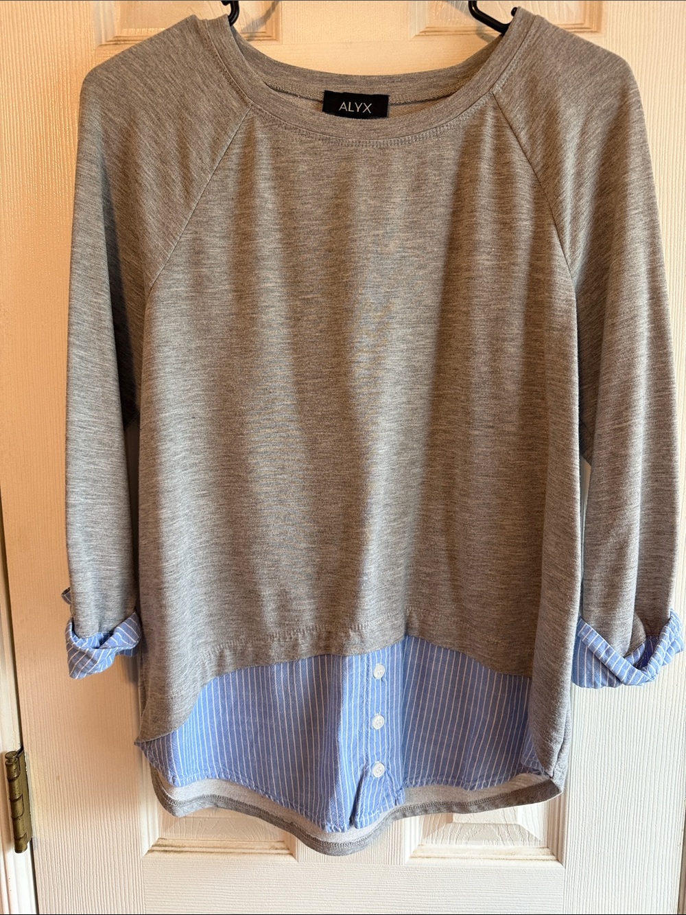 ALYX  Grey Pullover with Blue Striped Shirt Hem